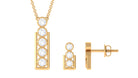 Round Diamond Gold Bar Pendant Earring Set in Bezel Setting Diamond - ( HI-SI ) - Color and Clarity - Rosec Jewels