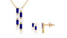 Created Blue Sapphire and Diamond Dangle Jewelry Set Lab Created Blue Sapphire - ( AAAA ) - Quality - Rosec Jewels