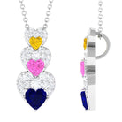 Lab Created Multi Sapphire Heart Dangle Pendant with Moissanite Lab Created Blue Sapphire - ( AAAA ) - Quality - Rosec Jewels