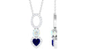 1 CT Blue Sapphire Heart Dangle Necklace with Ethiopian Opal and Moissanite Blue Sapphire - ( AAA ) - Quality - Rosec Jewels