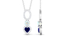 1 CT Blue Sapphire Heart Dangle Necklace with Ethiopian Opal and Moissanite Blue Sapphire - ( AAA ) - Quality - Rosec Jewels