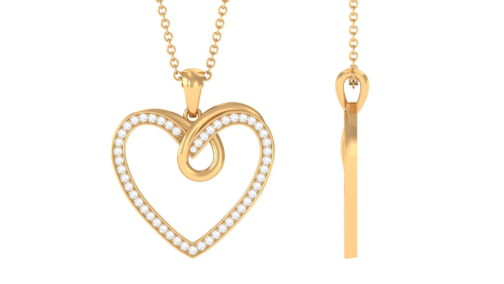 Pave Set Diamond Open Heart Pendant in Gold Diamond - ( HI-SI ) - Color and Clarity - Rosec Jewels