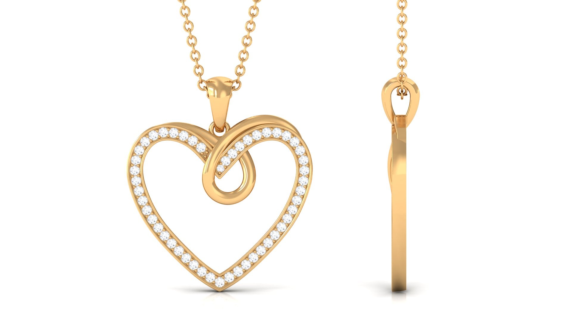 Pave Set Diamond Open Heart Pendant in Gold Diamond - ( HI-SI ) - Color and Clarity - Rosec Jewels