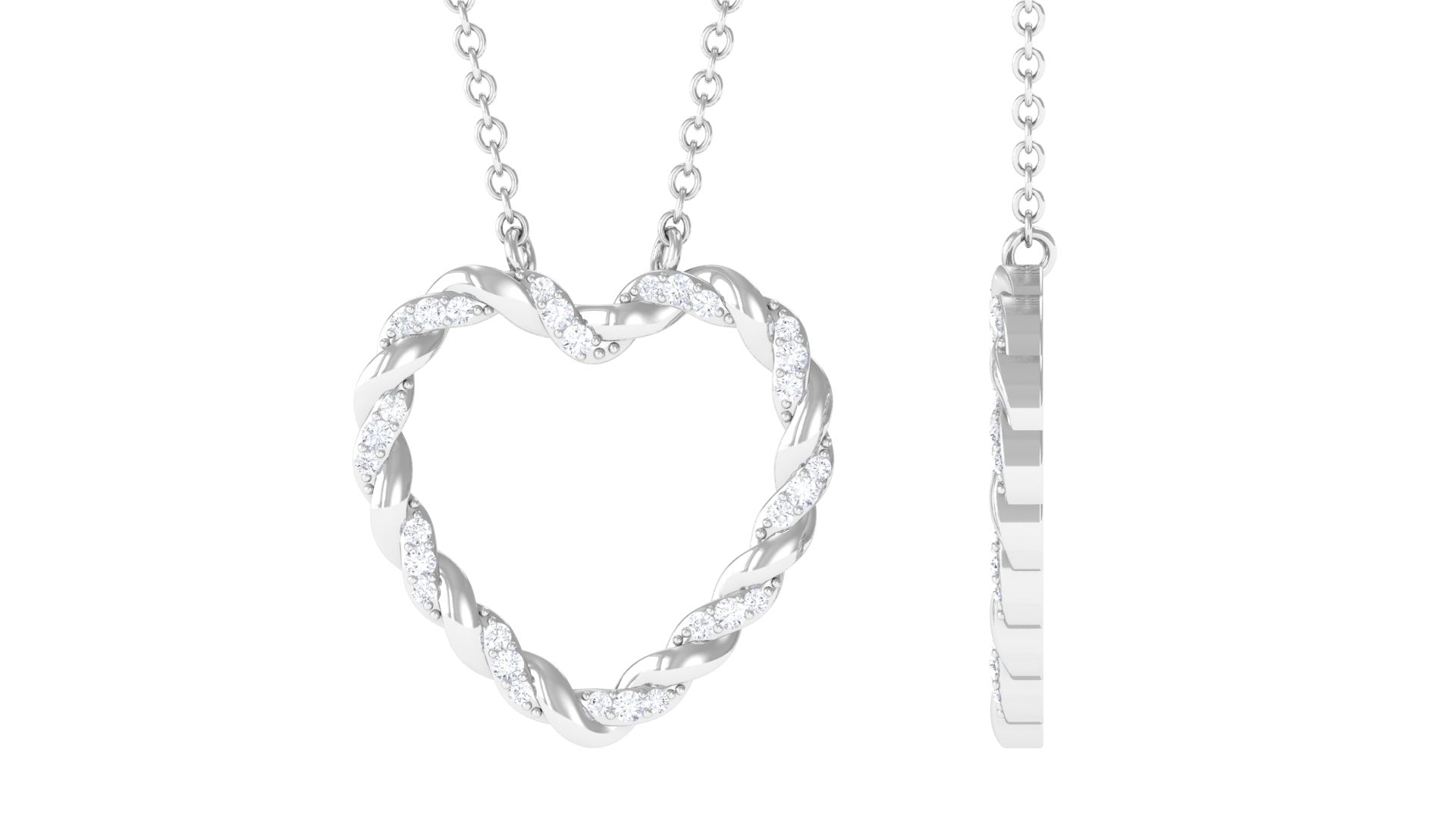 Diamond and Gold Twisted Open Heart Necklace Diamond - ( HI-SI ) - Color and Clarity - Rosec Jewels