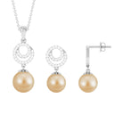 South Sea Pearl Swirl Drop Jewelry Set with Moissanite South Sea Pearl - ( AAA ) - Quality - Rosec Jewels