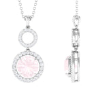 Rose Quartz and Diamond Dangle Pendant Rose Quartz - ( AAA ) - Quality - Rosec Jewels