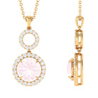 Rose Quartz and Diamond Dangle Pendant Rose Quartz - ( AAA ) - Quality - Rosec Jewels