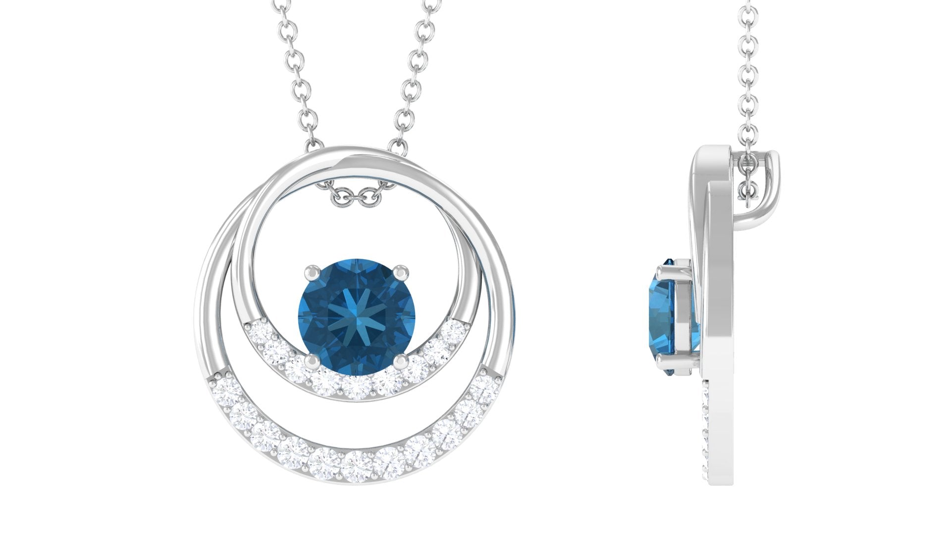 Real London Blue Topaz and Diamond Pendant London Blue Topaz - ( AAA ) - Quality - Rosec Jewels