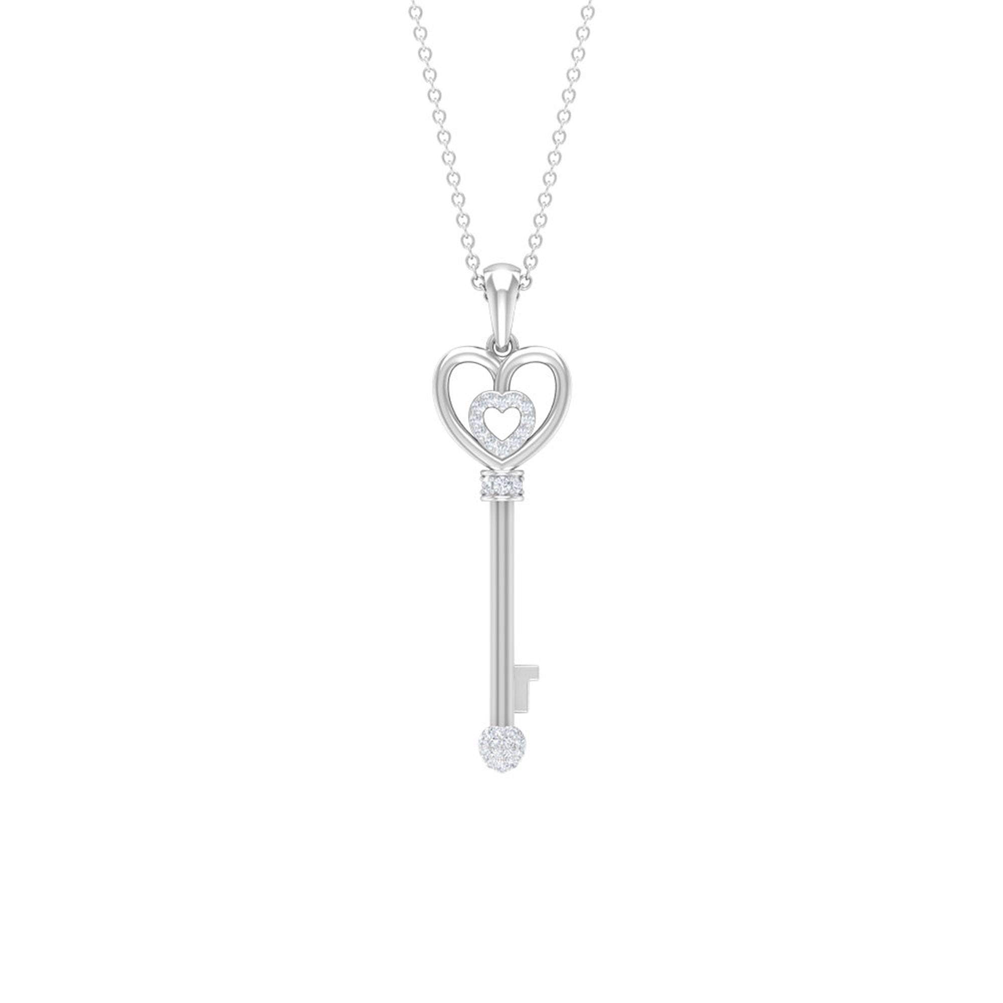 Vintage Key Charm Pendant Necklace with Diamonds Diamond - ( HI-SI ) - Color and Clarity - Rosec Jewels