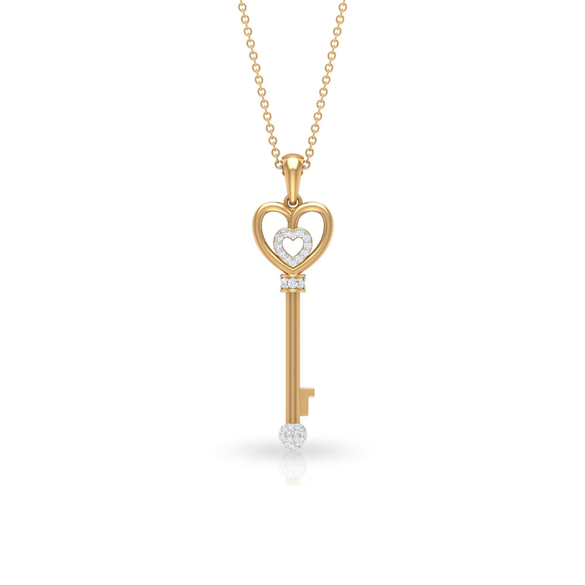 Vintage Key Charm Pendant Necklace with Diamonds Diamond - ( HI-SI ) - Color and Clarity - Rosec Jewels