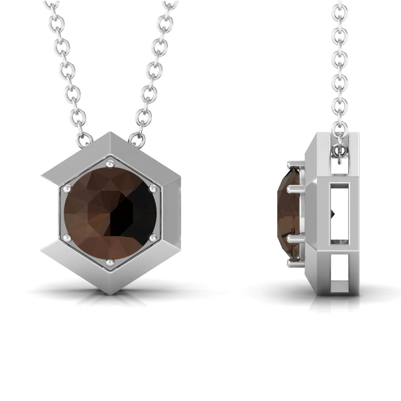 3/4 CT Solitaire Smoky Quartz Hexagon Pendant Necklace Smoky Quartz - ( AAA ) - Quality - Rosec Jewels