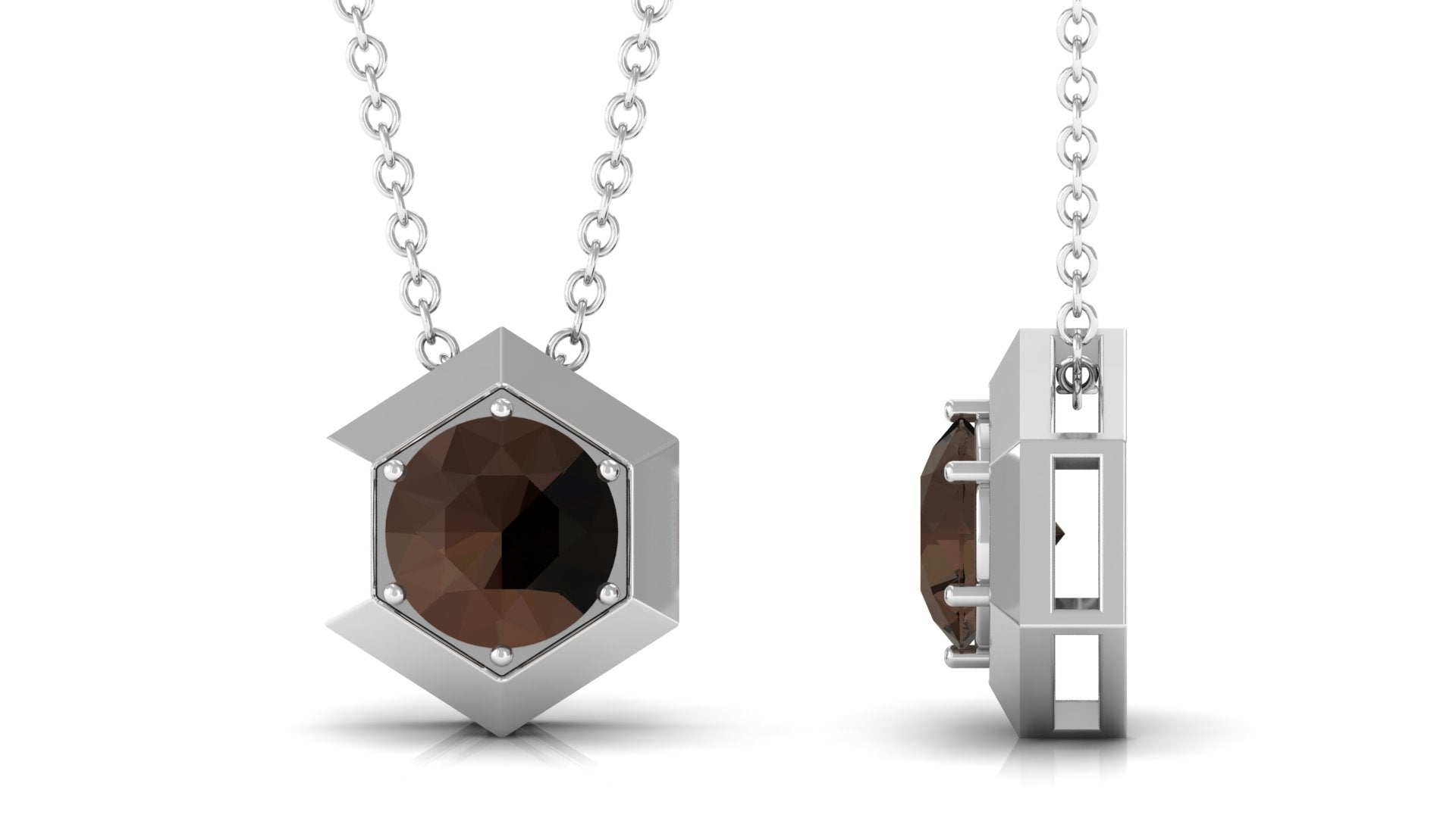 3/4 CT Solitaire Smoky Quartz Hexagon Pendant Necklace Smoky Quartz - ( AAA ) - Quality - Rosec Jewels