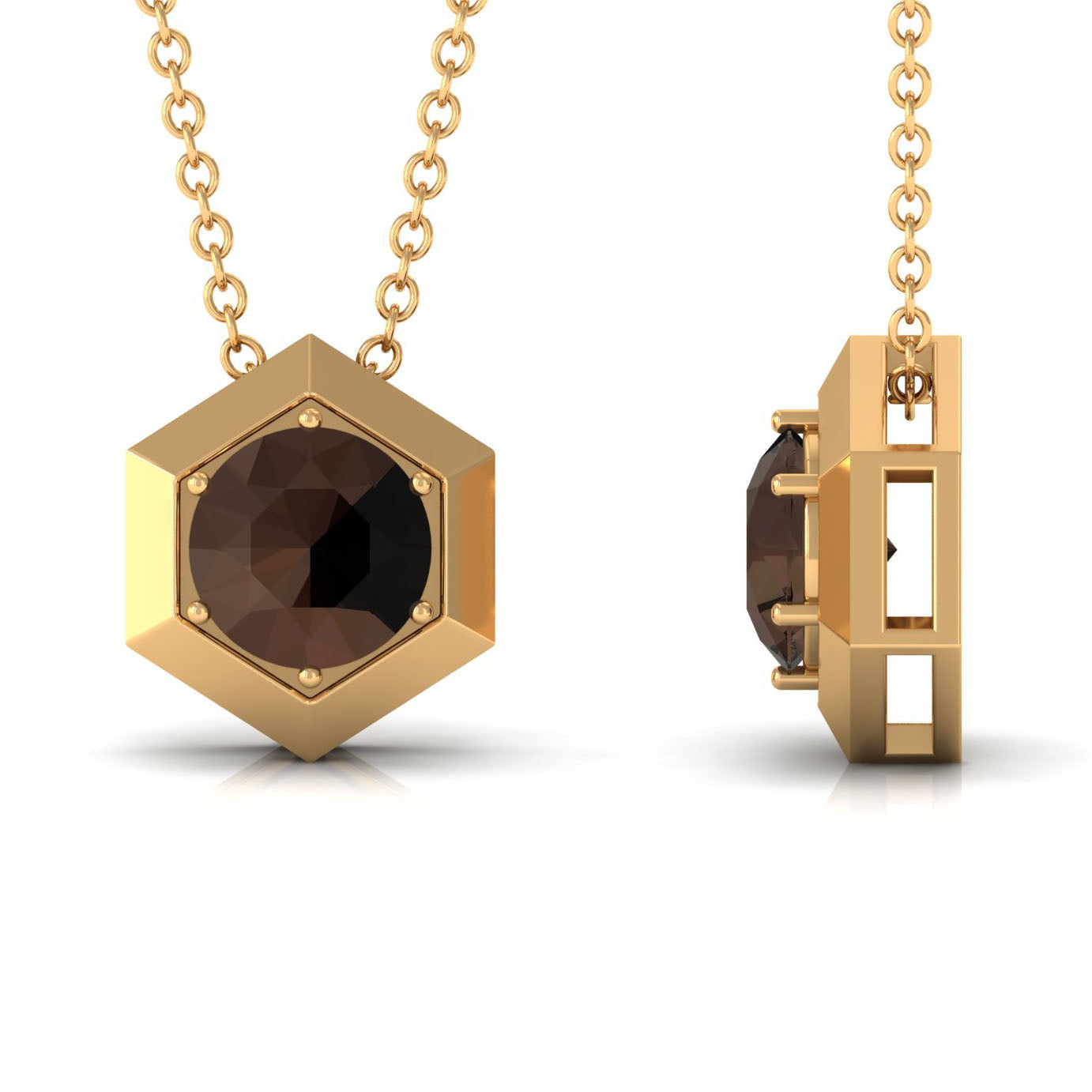 3/4 CT Solitaire Smoky Quartz Hexagon Pendant Necklace Smoky Quartz - ( AAA ) - Quality - Rosec Jewels