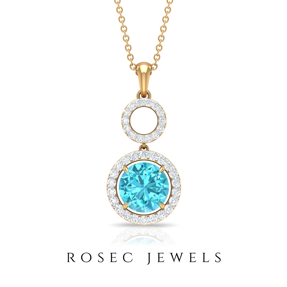 2.50 CT Swiss Blue Topaz Dangle Necklace with Diamond Halo Swiss Blue Topaz - ( AAA ) - Quality - Rosec Jewels