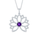 Gold Lotus Flower Solitaire Amethyst Pendant Necklace Amethyst - ( AAA ) - Quality - Rosec Jewels