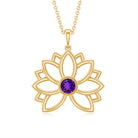 Gold Lotus Flower Solitaire Amethyst Pendant Necklace Amethyst - ( AAA ) - Quality - Rosec Jewels