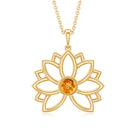 Lotus Flower Pendant with Bezel Set Citrine Solitaire Citrine - ( AAA ) - Quality - Rosec Jewels