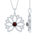 Gold Lotus Flower Pendant with 3 MM Round Cut Garnet Garnet - ( AAA ) - Quality - Rosec Jewels