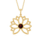 Gold Lotus Flower Pendant with 3 MM Round Cut Garnet Garnet - ( AAA ) - Quality - Rosec Jewels