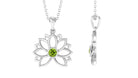 Lotus Flower Pendant with 3 MM Round Cut Peridot Peridot - ( AAA ) - Quality - Rosec Jewels