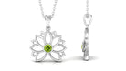 Lotus Flower Pendant with 3 MM Round Cut Peridot Peridot - ( AAA ) - Quality - Rosec Jewels