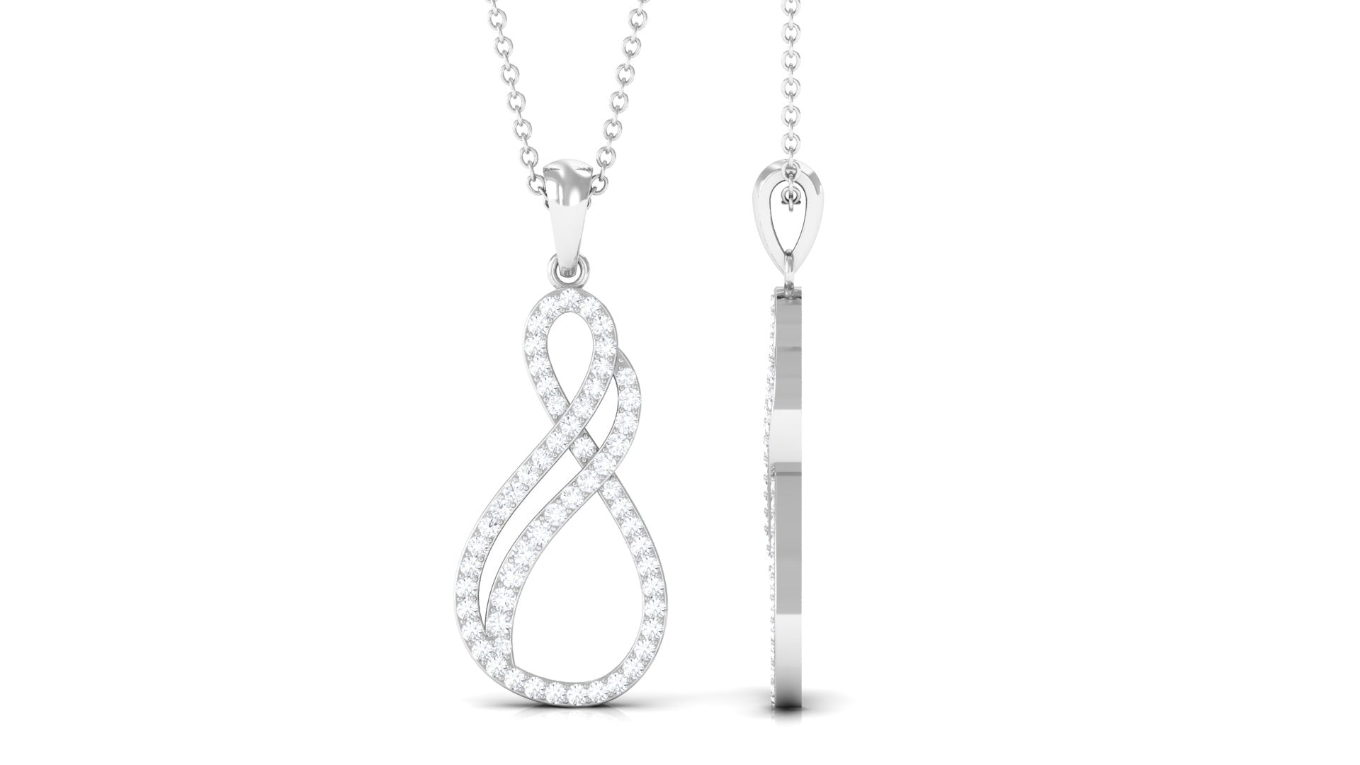 Minimal Diamond Infinity Pendant in Pave Setting Diamond - ( HI-SI ) - Color and Clarity - Rosec Jewels