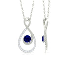 Blue Sapphire and Diamond Teardrop Pendant Necklace Blue Sapphire - ( AAA ) - Quality - Rosec Jewels