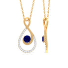 Blue Sapphire and Diamond Teardrop Pendant Necklace Blue Sapphire - ( AAA ) - Quality - Rosec Jewels