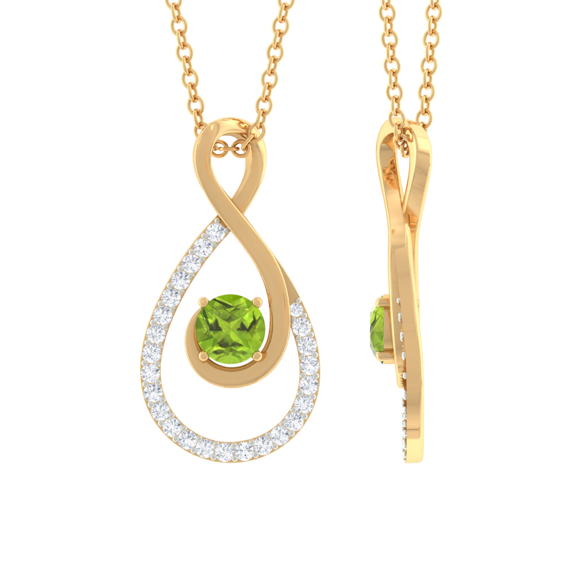 Peridot and Diamond Teardrop Pendant Necklace Peridot - ( AAA ) - Quality - Rosec Jewels