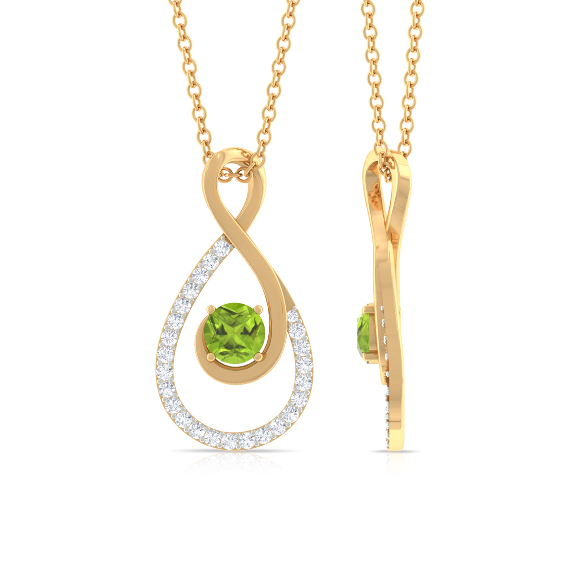 Peridot and Diamond Teardrop Pendant Necklace Peridot - ( AAA ) - Quality - Rosec Jewels