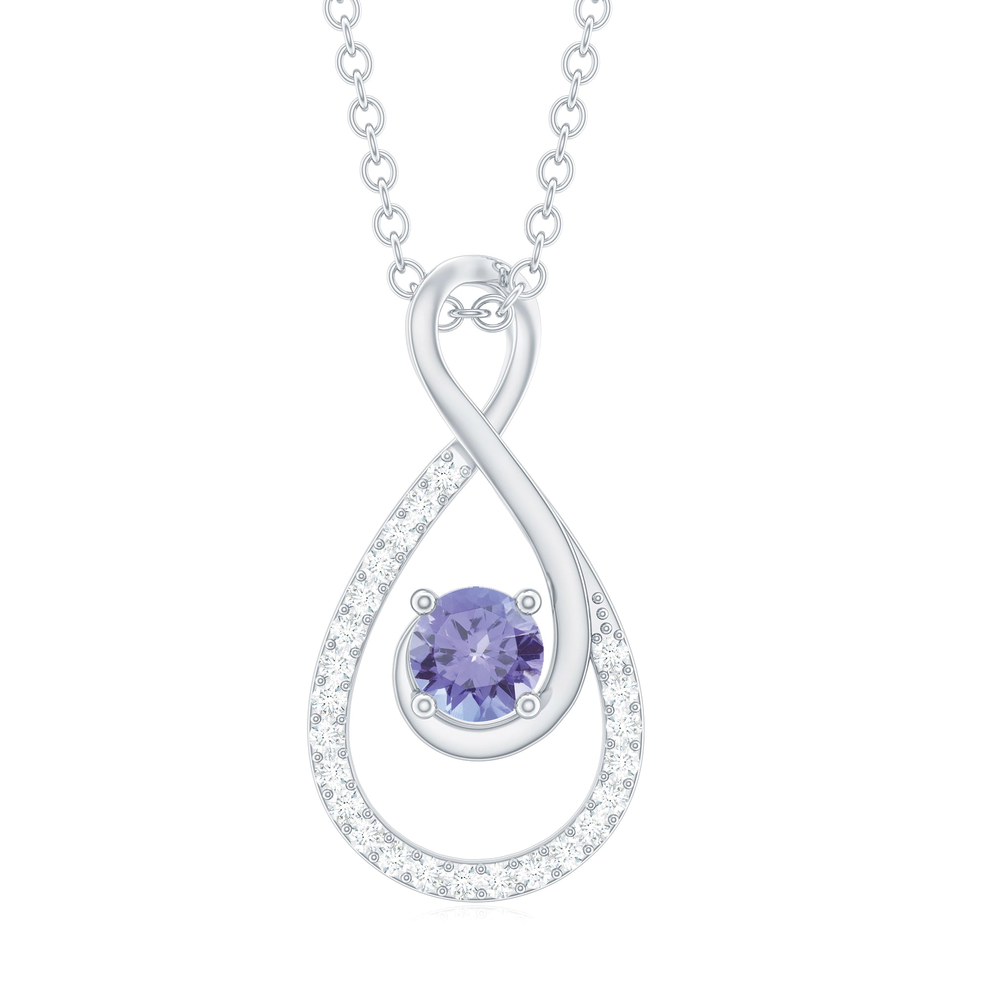 Genuine Tanzanite and Diamond Infinity Pendant Necklace Tanzanite - ( AAA ) - Quality - Rosec Jewels