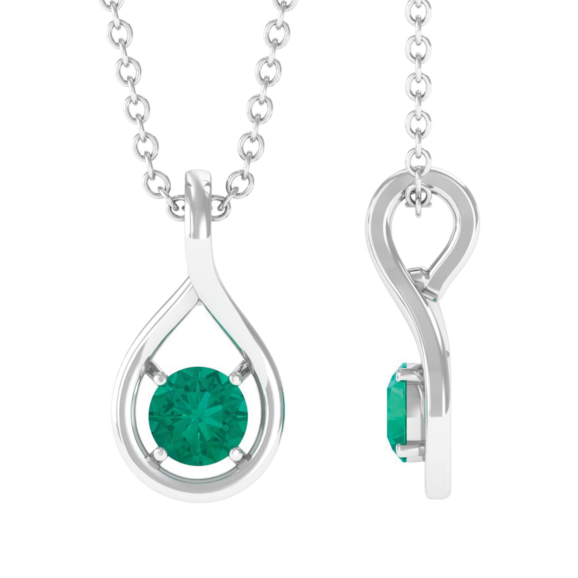 White gold finish Emerald Pear Cut Celtic top pendant Necklace Free gift box