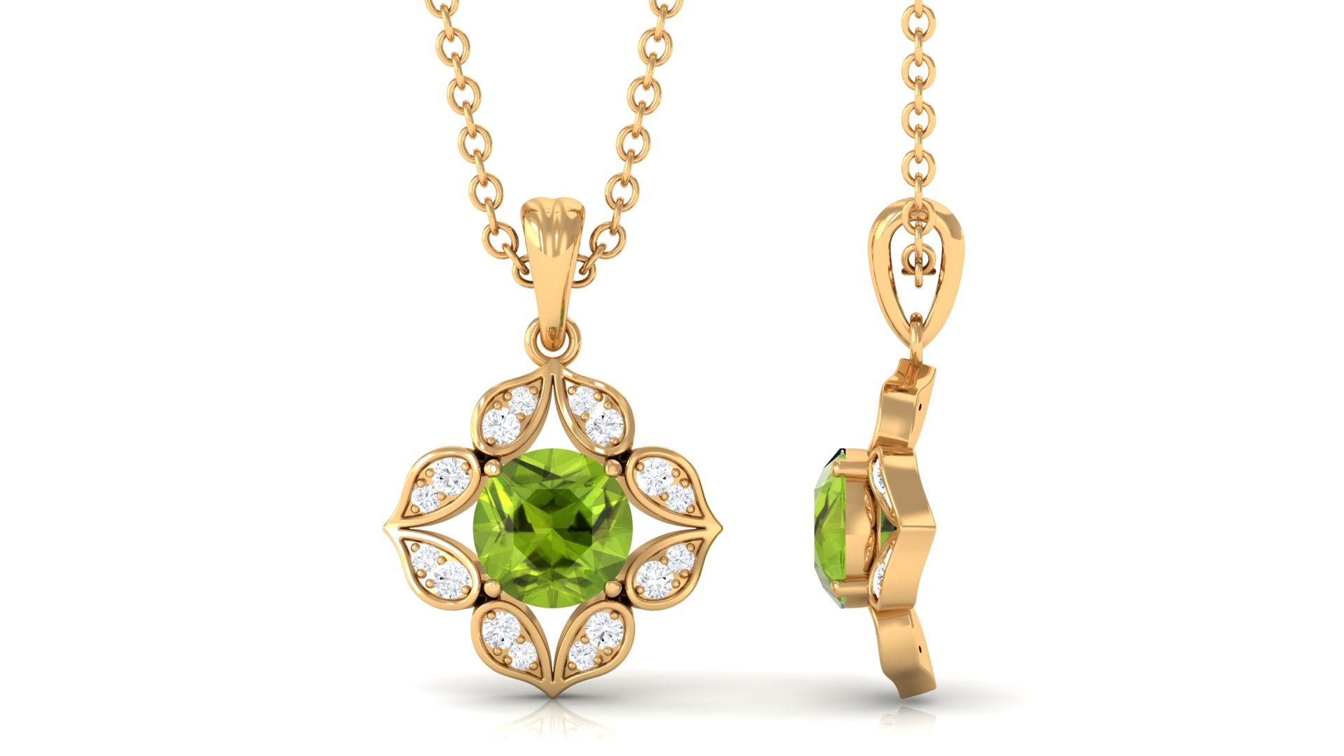 Antique Style Natural Peridot Bridal Pendant with Diamond Peridot - ( AAA ) - Quality - Rosec Jewels