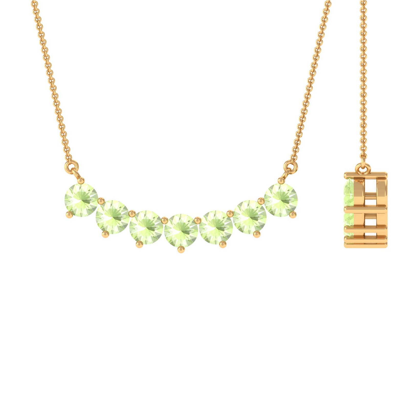 Seven Stone Peridot Bar Necklace Peridot - ( AAA ) - Quality - Rosec Jewels