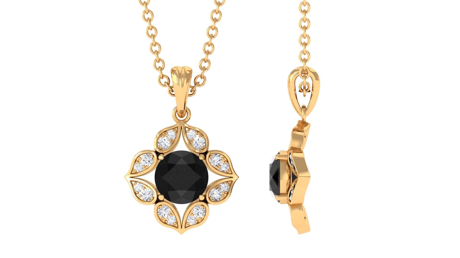 Antique Style Natural Black Spinel Bridal Pendant with Diamond Black Spinel - ( AAA ) - Quality - Rosec Jewels