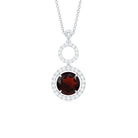 3 CT Round Garnet Dangle Pendant with Diamond Halo Garnet - ( AAA ) - Quality - Rosec Jewels