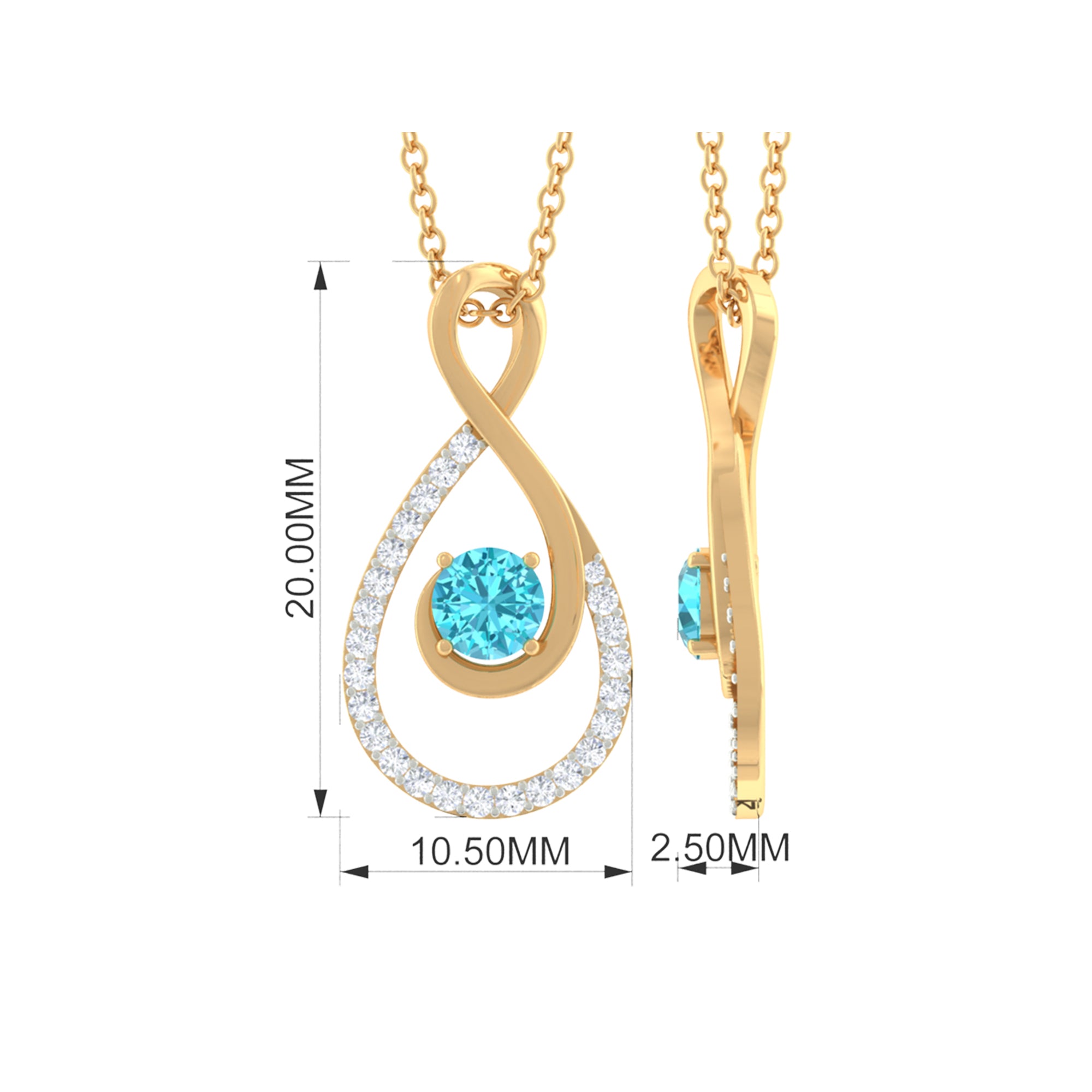 Swiss Blue Topaz and Diamond Teardrop Pendant Necklace Swiss Blue Topaz - ( AAA ) - Quality - Rosec Jewels