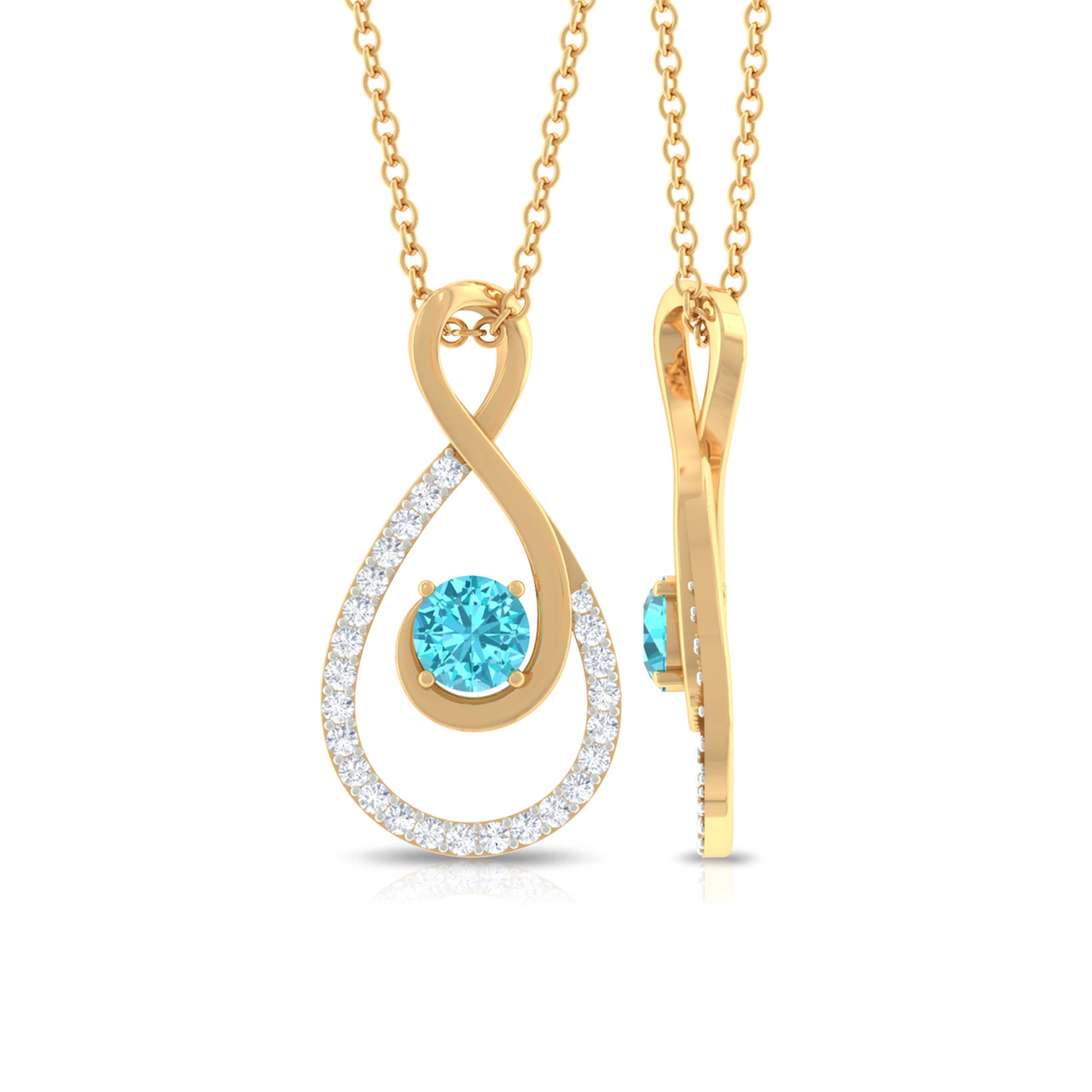 Swiss Blue Topaz and Diamond Teardrop Pendant Necklace Swiss Blue Topaz - ( AAA ) - Quality - Rosec Jewels