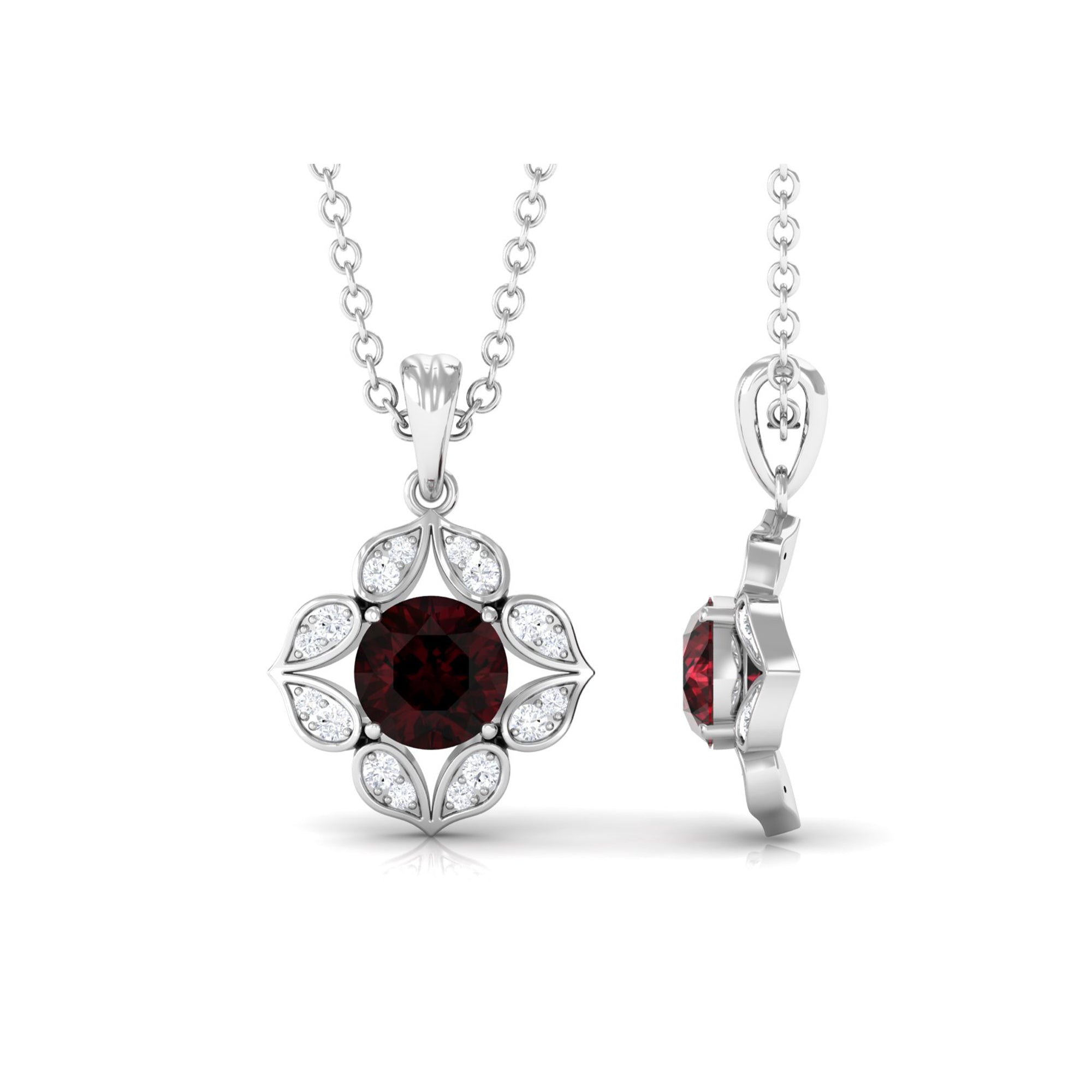 3/4 CT Natural Garnet Bridal Pendant with Diamond Garnet - ( AAA ) - Quality - Rosec Jewels