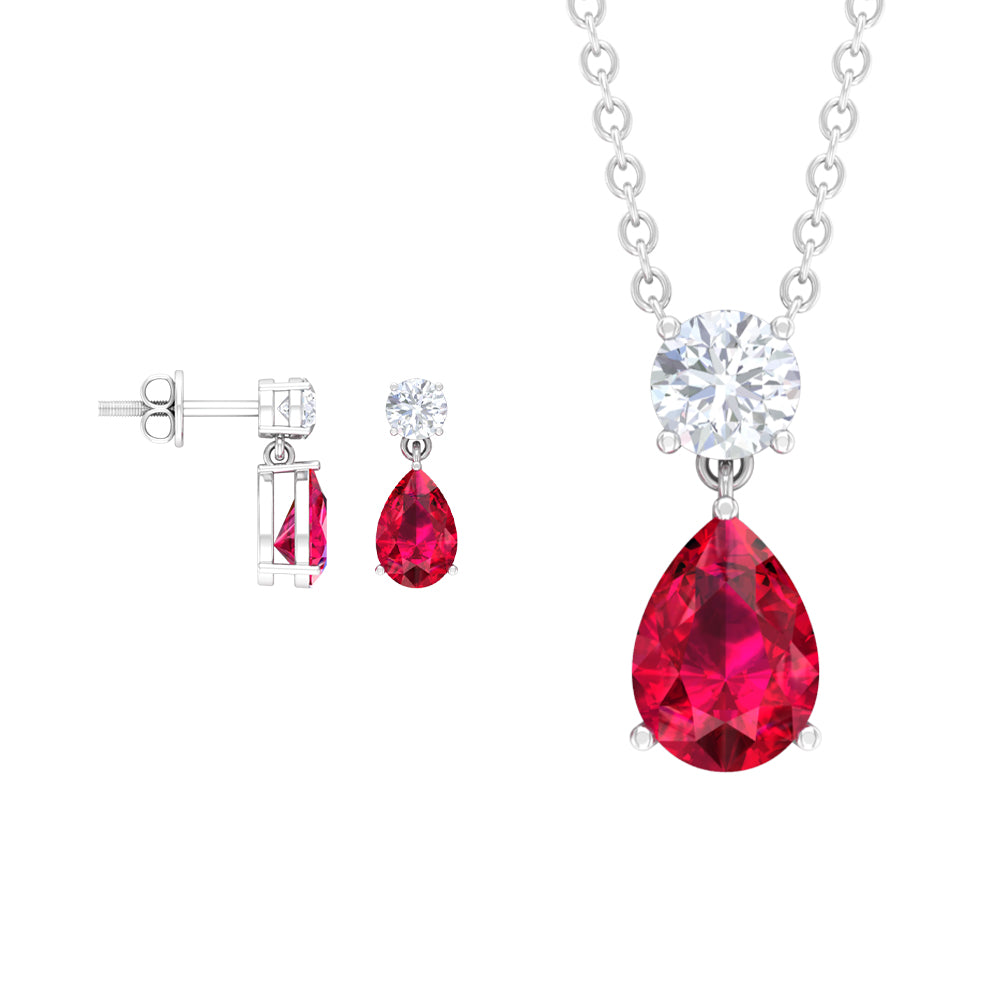 Classic Pear Shape Ruby Jewellery Set with Moissanite Ruby - ( AAA ) - Quality - Rosec Jewels