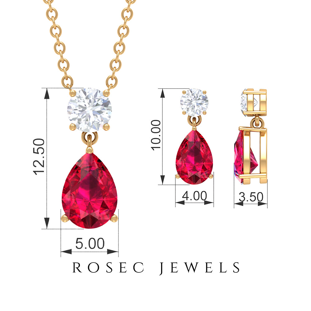 Classic Pear Shape Ruby Jewellery Set with Moissanite Ruby - ( AAA ) - Quality - Rosec Jewels