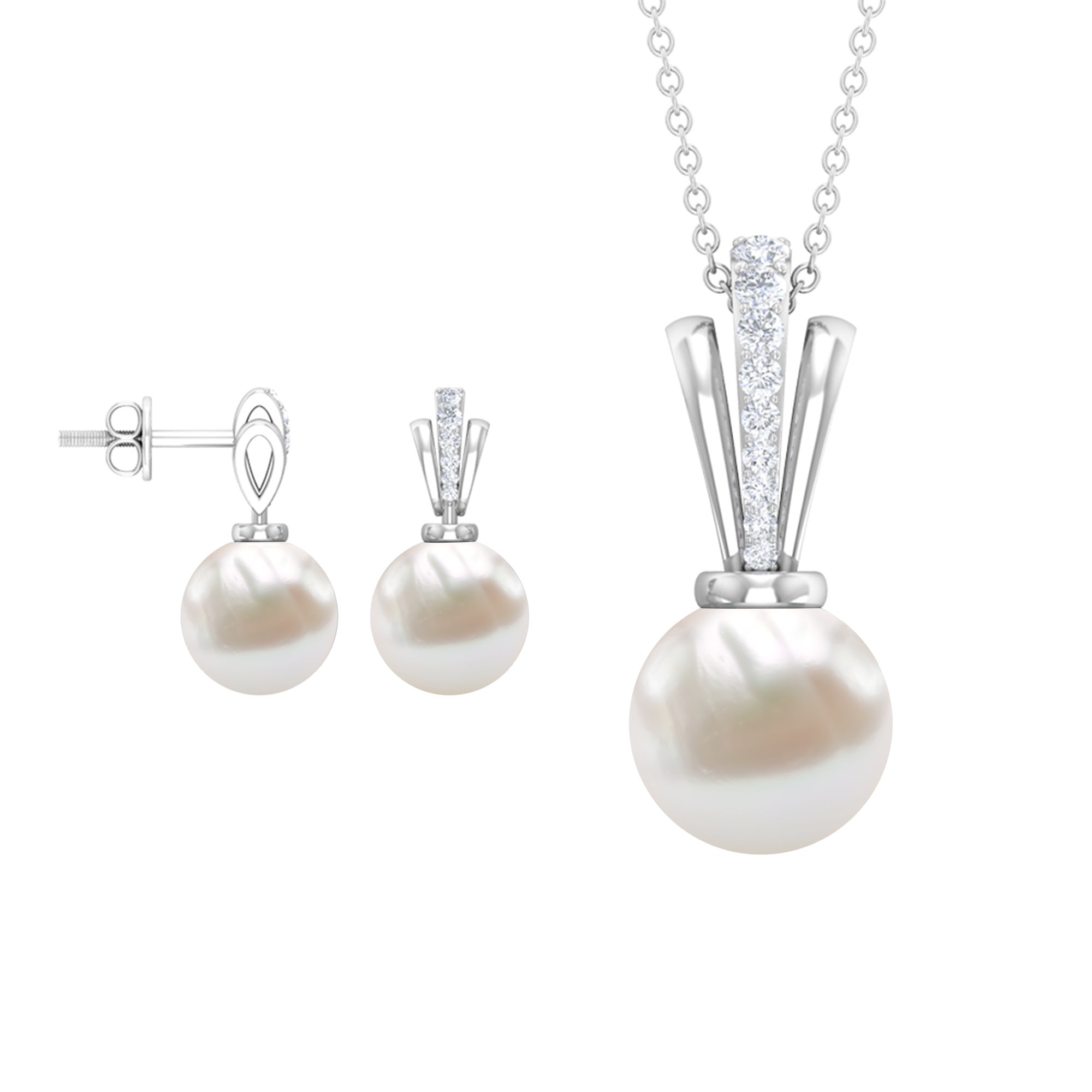 Snowflake White Pendant Freshwater Pearl 3-Piece sale Jewelry Set