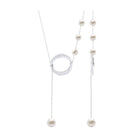 White Freshwater Pearl and Diamond Lariat Eternity Necklace Freshwater Pearl - ( AAA ) - Quality - Rosec Jewels