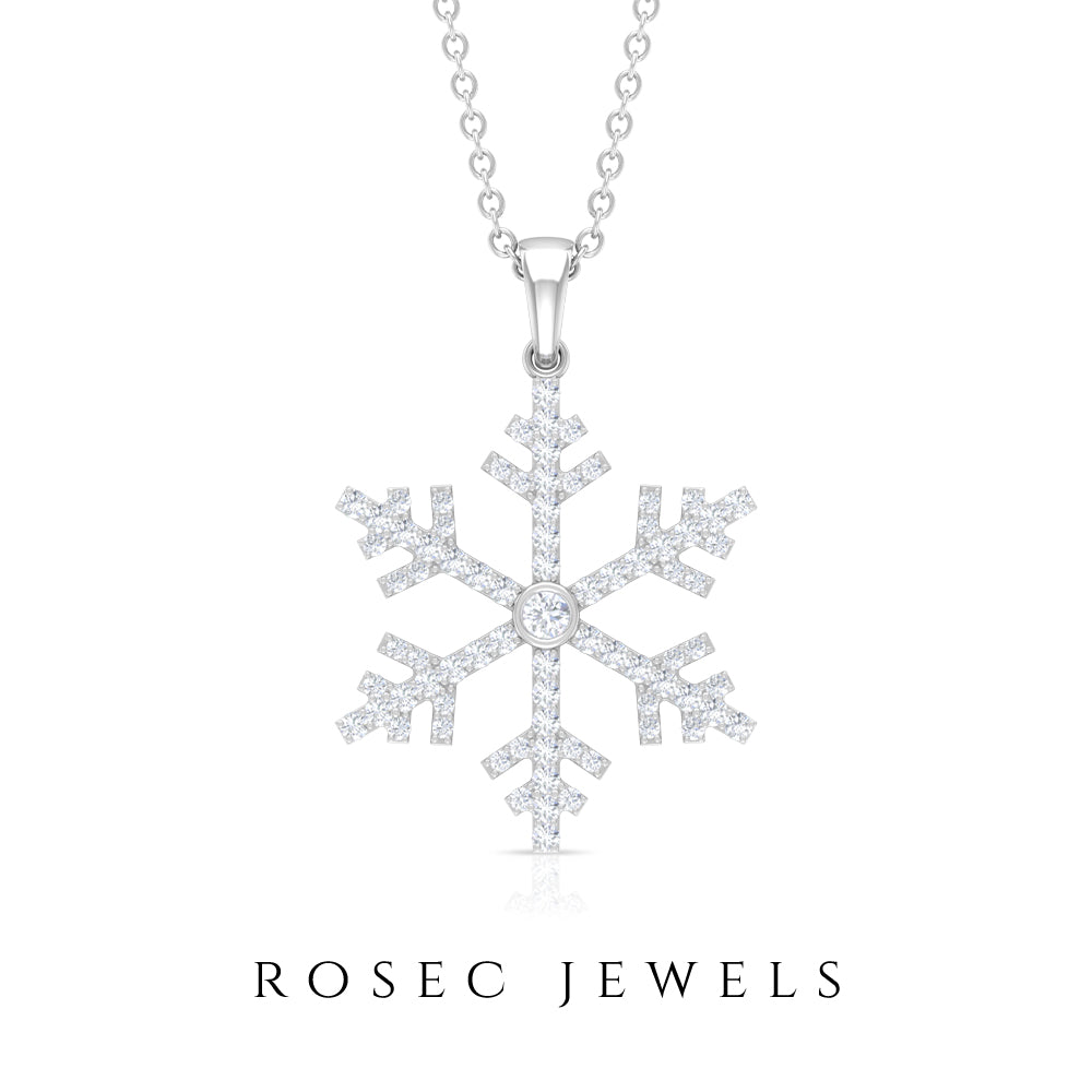 Genuine Diamond Beautiful Snowflake Pendant in Gold Diamond - ( HI-SI ) - Color and Clarity - Rosec Jewels