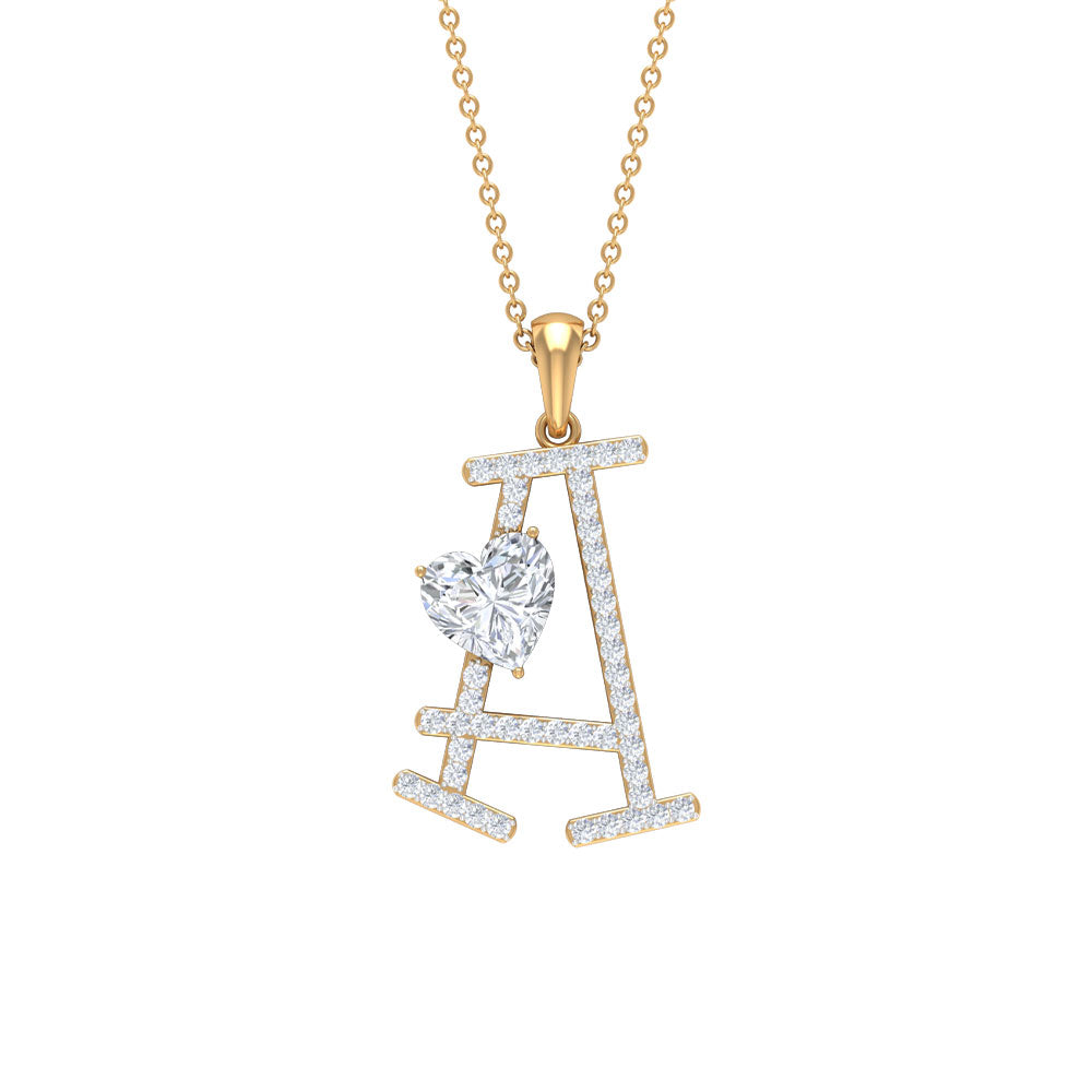 Initial A Pendant Necklace with Cubic Zirconia Zircon - ( AAAA ) - Quality - Rosec Jewels