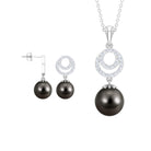 Tahitian Pearl Swirl Drop Jewelry Set with Moissanite Tahitian pearl - ( AAA ) - Quality - Rosec Jewels