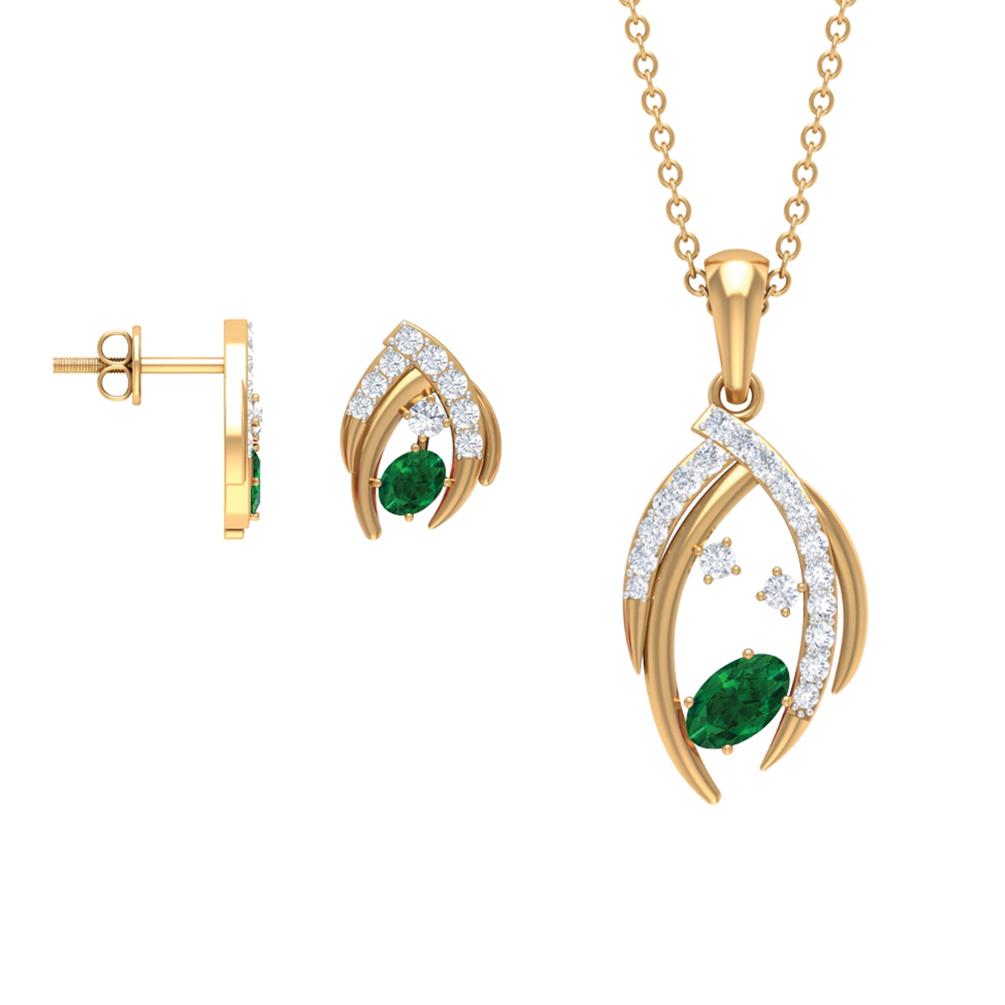 1.50 CT Emerald and Diamond Simple Jewelry Set Emerald - ( AAA ) - Quality - Rosec Jewels