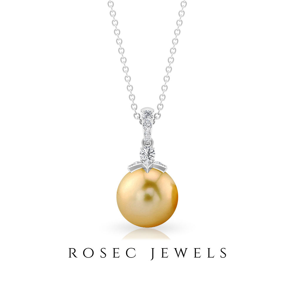 Simple South Sea Pearl Drop Pendant with Diamond South Sea Pearl - ( AAA ) - Quality - Rosec Jewels