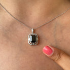 Vintage Inspired Octagon Black Spinel Pendant with Diamond Black Spinel - ( AAA ) - Quality - Rosec Jewels