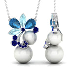 Blue Topaz and Sapphire Cocktail Floral Necklace with Freshwater Pearl Freshwater Pearl - ( AAA ) - Quality - Rosec Jewels